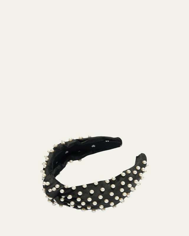 Faux Pearl Beaded Velvet Knotted Headband